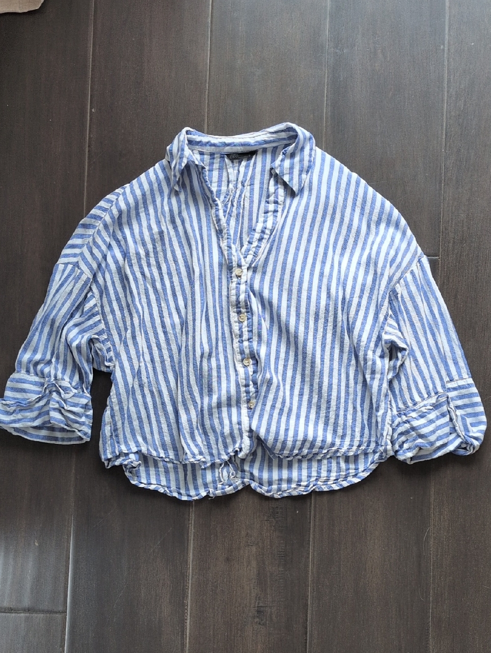Zara Blue & White Striped Button-Up Shirt